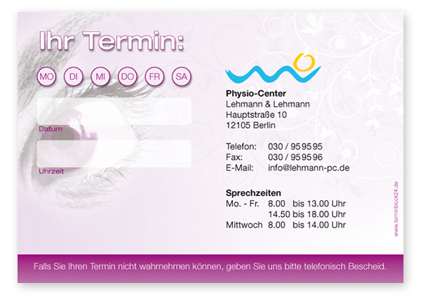 Terminzettel "Focus" - 1 Termin mit Wochentagen - 1214010122