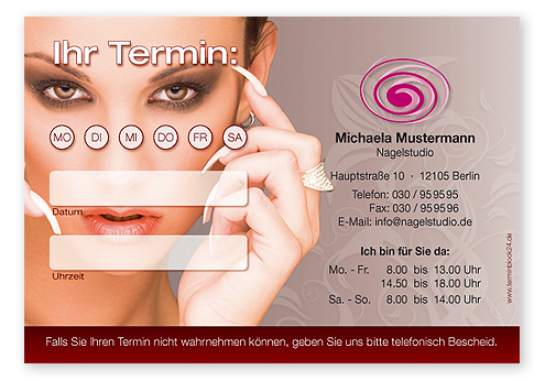 Terminzettel "Elegance" - 1 Termin mit Wochentagen - 1214010149