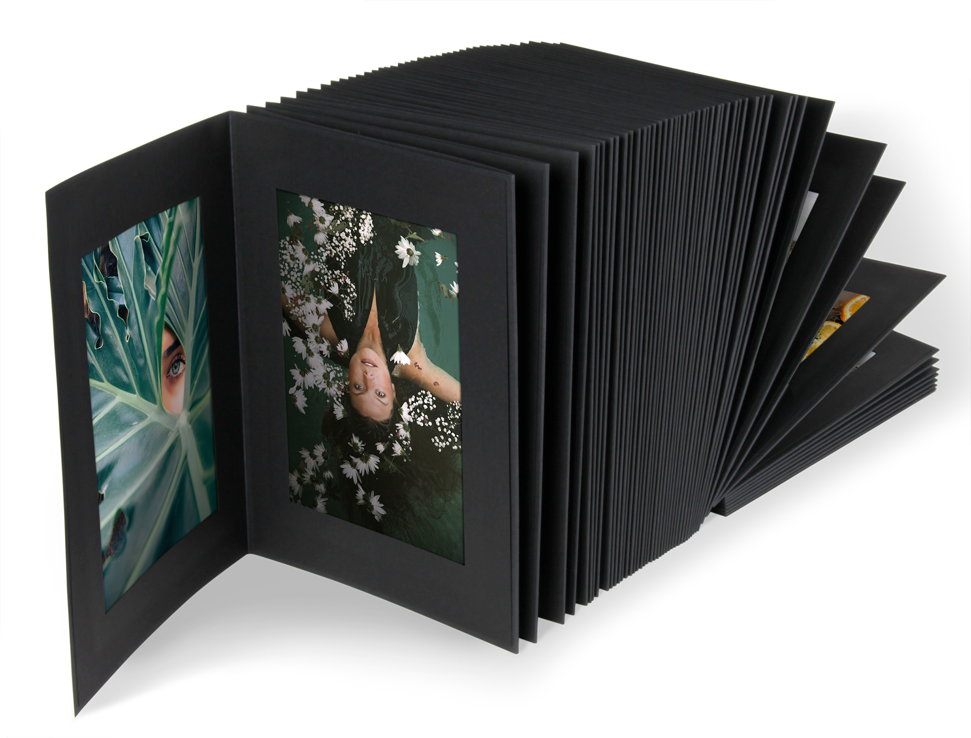 Endlosleporello Leinen Schwarz / Leinen Schwarz blanko für Bilder 10 x 15 cm (14,6 x 19,4 cm) - SL-201538-R