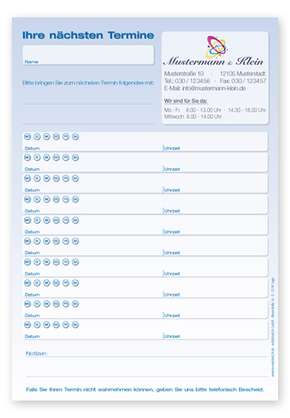 Terminzettel Maxi "Blue Window" mit 10 Terminfeldern - 1224011001