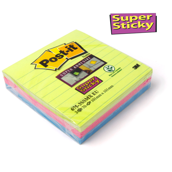 Post-it® Super Sticky Haftnotizen, liniert, 101x101 mm, 3er-Pack