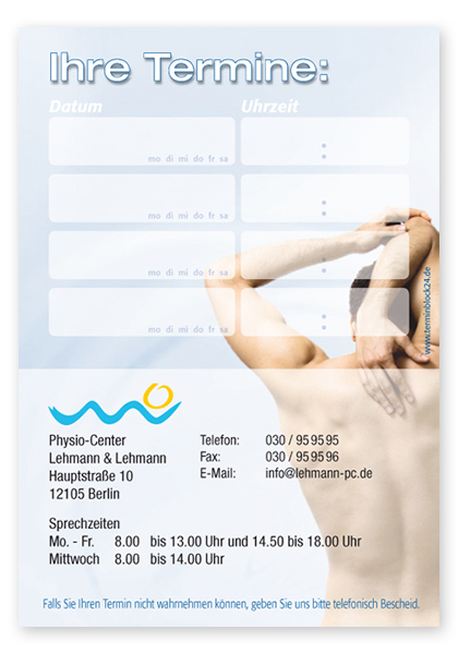 Terminzettel "Vitalität" - 4 Termine mit Wochentagen - 1214010439