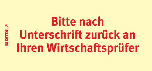 BIZSTIX® Business Haftnotizen "Bitte nach Unterschrift zurück an Ihren Wirtschaftsprüfer" - 1301010128