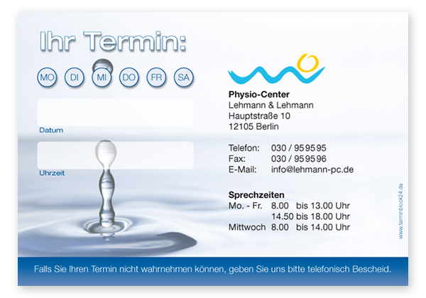 Terminzettel "kühler Tropfen" - 1 Termin mit Wochentagen - 1214010116