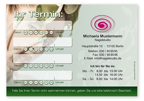 Terminzettel "exotic Beauty" - 4 Termine mit Wochentagen - 1214010451