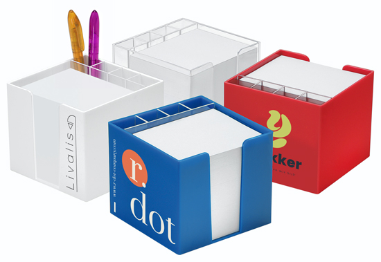 Zettelbox 10 x 10 x 10 cm im Siebdruck bedruckt mit Stifteköcher - 1018170110