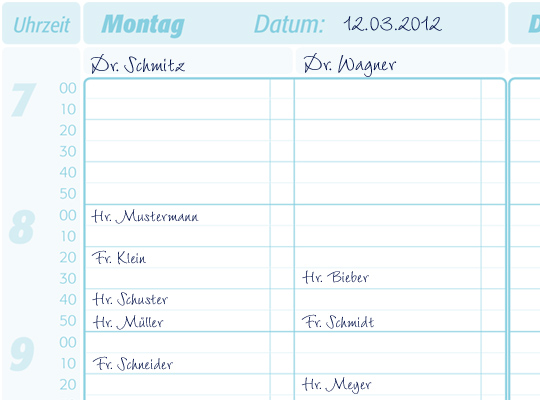 Terminplaner A4 für 2 Mitarbeiter - 10-Minuten-Takt