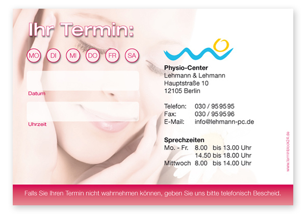 Terminzettel "natural Beauty" 1 Termin mit Wochentagen - 1214010101